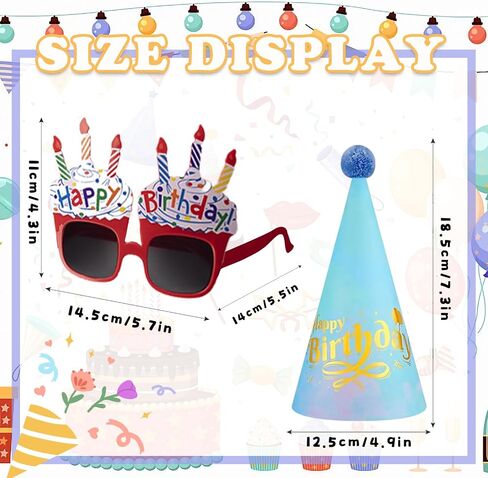 20Pcs Birthday Party Hats for Adults Birthday Sunglasses Funny Rainbow Party Cone Hats Colorful Birthday Supplies in Kuwait