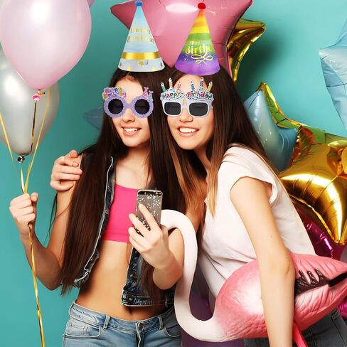 20Pcs Birthday Party Hats for Adults Birthday Sunglasses Funny Rainbow Party Cone Hats Colorful Birthday Supplies in Kuwait