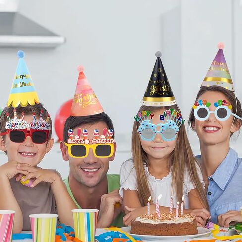 20Pcs Birthday Party Hats for Adults Birthday Sunglasses Funny Rainbow Party Cone Hats Colorful Birthday Supplies in Kuwait