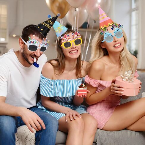 20Pcs Birthday Party Hats for Adults Birthday Sunglasses Funny Rainbow Party Cone Hats Colorful Birthday Supplies in Kuwait