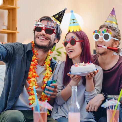 20Pcs Birthday Party Hats for Adults Birthday Sunglasses Funny Rainbow Party Cone Hats Colorful Birthday Supplies in Kuwait