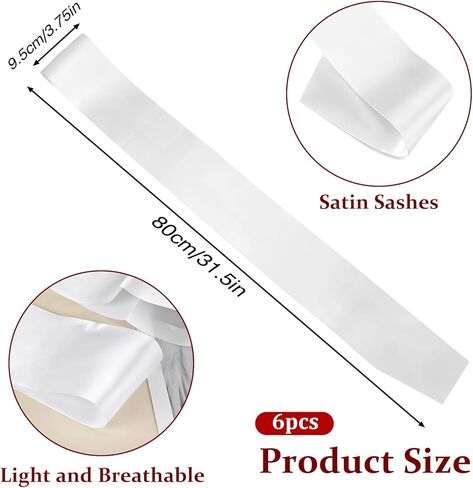 6 Pack White Sash Plain Beauty Pageant Sashes Blank Sashes to Decorate Sashes, Plain White Sash, Blank Satin Sashes for Pageants, DIY Sash for Party Decorations, Wedding, Bridal Shower Birthday Party in Saudi Arabia