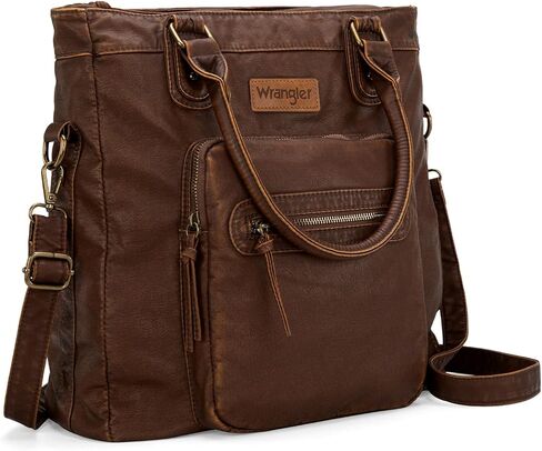 Wrangler Tote Bag for Women Soft Washed Leather Multi Pocket Shoulder Purses in Saudi Arabia
