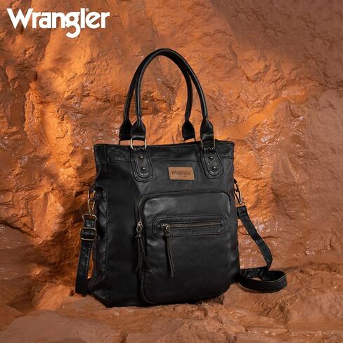 Wrangler Tote Bag for Women Soft Washed Leather Multi Pocket Shoulder Purses in Saudi Arabia