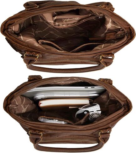 Wrangler Tote Bag for Women Soft Washed Leather Multi Pocket Shoulder Purses in Saudi Arabia