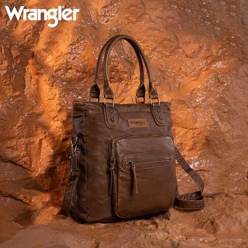 Wrangler Tote Bag for Women Soft Washed Leather Multi Pocket Shoulder Purses in Saudi Arabia