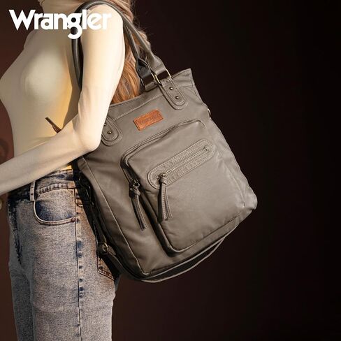 Wrangler Tote Bag for Women Soft Washed Leather Multi Pocket Shoulder Purses in Saudi Arabia