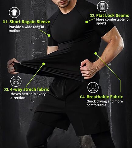 تي شيرت Youper Elite الرجالي المضغوط بأكمام قصيرة، ملابس رياضية لكرة القدم والتمارين واللياقة البدنية in Kuwait