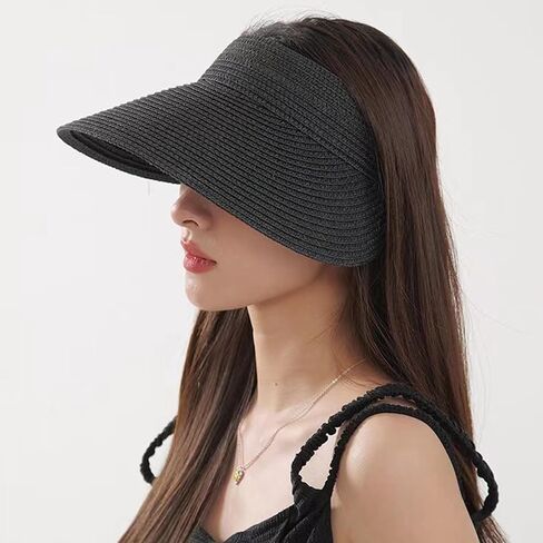 Womens Sun Hat Straw Sun Visors for Women Summer Packable Ponytail Beach Hats for Women in Saudi Arabia