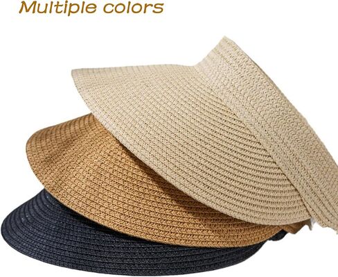 Womens Sun Hat Straw Sun Visors for Women Summer Packable Ponytail Beach Hats for Women in Saudi Arabia