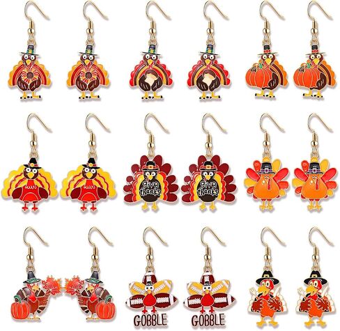 NVENF 9 Pairs Thanksgiving Fall Earrings Harvest Pumpkin Maple Leaf Stud Earrings for Women Cute Squirrel Turkey Dangle Earrings Thanksgiving Autumn Party Jewelry Gifts in Kuwait