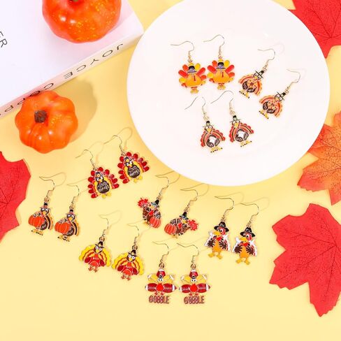 NVENF 9 Pairs Thanksgiving Fall Earrings Harvest Pumpkin Maple Leaf Stud Earrings for Women Cute Squirrel Turkey Dangle Earrings Thanksgiving Autumn Party Jewelry Gifts in Kuwait