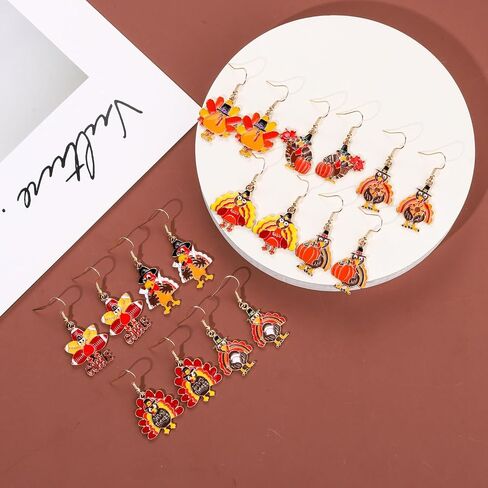 NVENF 9 Pairs Thanksgiving Fall Earrings Harvest Pumpkin Maple Leaf Stud Earrings for Women Cute Squirrel Turkey Dangle Earrings Thanksgiving Autumn Party Jewelry Gifts in Kuwait