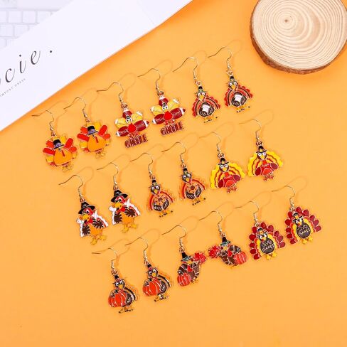 NVENF 9 Pairs Thanksgiving Fall Earrings Harvest Pumpkin Maple Leaf Stud Earrings for Women Cute Squirrel Turkey Dangle Earrings Thanksgiving Autumn Party Jewelry Gifts in Kuwait