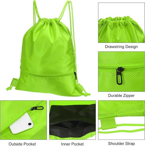 PATIKIL Drawstring Backpack Bag, Drawstring Gym Bag String Backpack with Zip Pocket for Women Men, Green in Saudi Arabia