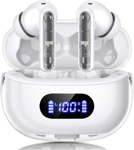 Wireless Earbuds P1 PRO with Translucent Style, Bluetooth Headphones with Clear Call Mics, IPX7 Waterproof Ear Buds Deep Bass, 30H Compatible for Phone Android TV Laptop in Saudi Arabia