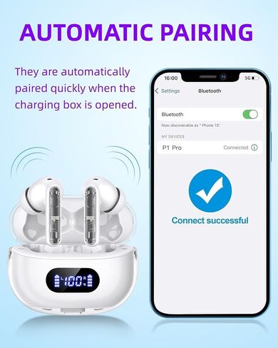 Wireless Earbuds P1 PRO with Translucent Style, Bluetooth Headphones with Clear Call Mics, IPX7 Waterproof Ear Buds Deep Bass, 30H Compatible for Phone Android TV Laptop in Saudi Arabia