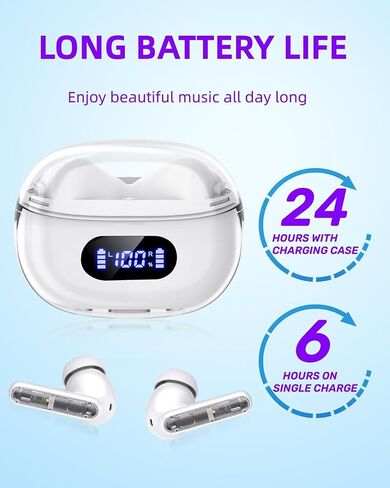 Wireless Earbuds P1 PRO with Translucent Style, Bluetooth Headphones with Clear Call Mics, IPX7 Waterproof Ear Buds Deep Bass, 30H Compatible for Phone Android TV Laptop in Saudi Arabia