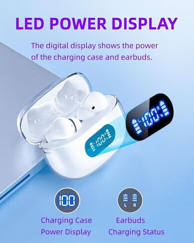 Wireless Earbuds P1 PRO with Translucent Style, Bluetooth Headphones with Clear Call Mics, IPX7 Waterproof Ear Buds Deep Bass, 30H Compatible for Phone Android TV Laptop in Saudi Arabia