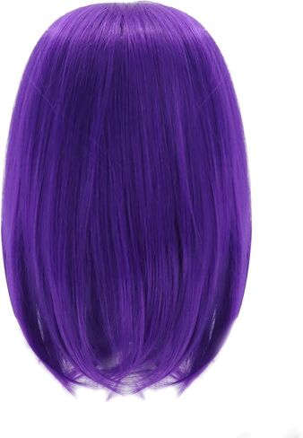 Womens Purple Short Bob Straight Wig with Gems Raven Wig Belt Costume Party Halloween Cosplay Wigs in Saudi Arabia