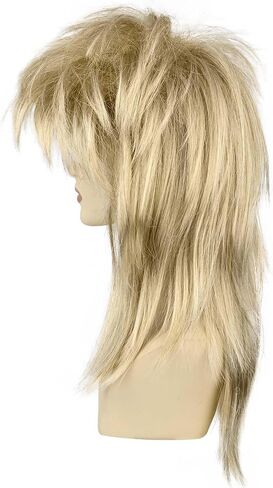 Kavoc Women Rock Diva Costume Wig with Toy Stage Microphone Long Blonde Mullet Wig for 70s 80s Rocker Halloween Cosplay Party in Saudi Arabia