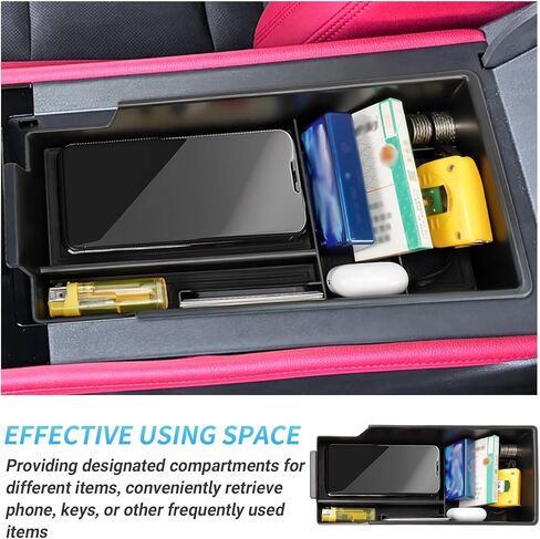 منظم وحدة التحكم المركزية متوافق مع ملحقات Chevy Blazer EV لعام 2024، صندوق تخزين ثانوي لمسند الذراع المركزي مصنوع من مادة ABS مع حامل للعملات المعدنية والنظارات الشمسية in Kuwait