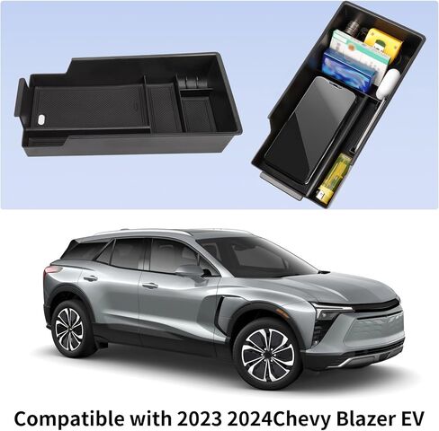 منظم وحدة التحكم المركزية متوافق مع ملحقات Chevy Blazer EV لعام 2024، صندوق تخزين ثانوي لمسند الذراع المركزي مصنوع من مادة ABS مع حامل للعملات المعدنية والنظارات الشمسية in Kuwait