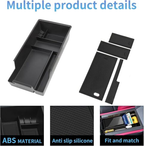 منظم وحدة التحكم المركزية متوافق مع ملحقات Chevy Blazer EV لعام 2024، صندوق تخزين ثانوي لمسند الذراع المركزي مصنوع من مادة ABS مع حامل للعملات المعدنية والنظارات الشمسية in Kuwait