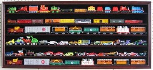 قطارات HO، N Scale، عجلات 1:64، سيارات لعبة، حامل عرض شخصيات صغيرة، صندوق ظلال حائط لخزانة الحائط مع حماية من الأشعة فوق البنفسجية - قابل للقفل HOT-HW05 (لمسة نهائية من الماهوجني) in Kuwait