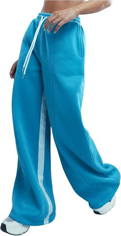 Floerns Women's Drawstring Waist Baggy Sweatpants Contrast Binding Wide Leg Pants in Saudi Arabia