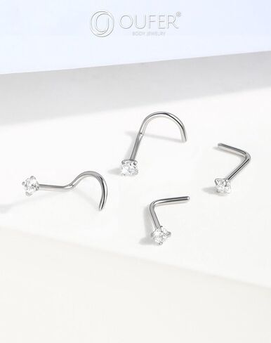 OUFER 8 قطع من حلقات الأنف، 316L من الفولاذ الجراحي 20 جرام، مسامير أنف على شكل حرف L، تصميم كلاسيكي لحلقات الأنف مع زركون لامع للنساء والرجال in Saudi Arabia