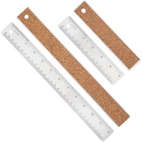Metal Ruler with Cork Backing, 6 Inch 12 Inch Stainless Steel Ruler Metal Ruler Straight Metric Ruler Non-Slip Prevent Ink Leakage Wooden Ruler for School Office Drafting Tools