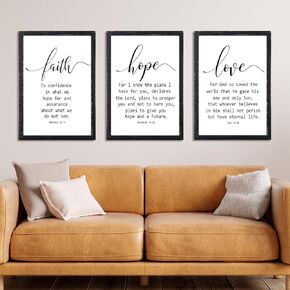 Faith Hope and Love Bible Verses Wall Decor Sign 16x24 Inch Wood Framed Set of 3 Farmhouse Living Room Christian Faith Scripture Art Inspirational Religious Quote Love Wall Hanging (Wood)