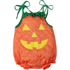 DSORVICD Toddler Baby Boy Girl Halloween Outfit Sleeveless Pumpkin Romper Bodysuit Cute Halloween Clothes