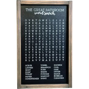 Lavender Inspired Bathroom Word Search-Framed Wooden Sign-Funny Bathroom Wall Art Decor-Rustic Farmhouse Wooden Bathroom Sign-Half Bath Signs Decor-Kids Bathroom Decor-Housewarming Present (BLACK)