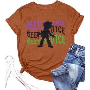 Halloween Shirt Women: Halloween Letter Print T-Shirt Horror Tee Cute Halloween Party Tops Fall Graphic T Shirt