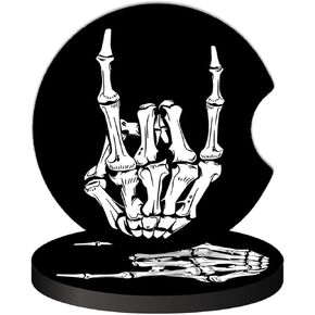 2 Pcs Car Cup Coasters, Funny Rock Skull Hand Universal Non-Slip Rubber Car Coasters for Cup Holders 2.75 inch, Car Interior Accessories for Women Men