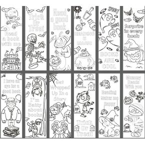 75 Pcs Halloween Color Your Own Bookmarks, Kids DIY Coloring Blank Bookmarks for Teacher Student Halloween Trick or Treat Party Reward Goodie Fillers