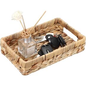 Hipiwe Wicker Toilet Tank Basket Tray 16.9 Inch Bathroom Vanity Tray for Bathroom Long Back of Toilet Tray Rectangle Woven Hyacinth Tray Decorative Bathroom Countertop Tray for Paper Hand Towel