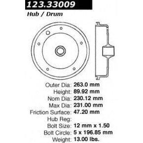 Centric 123.33009 C-Tek Automotive Front Brake Drum for Selected Volkswagen Model Years