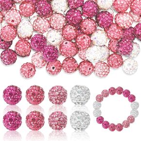 120Pcs Rhinestone Craft Clay Bead 10mm Shiny Pink White Loose Bead 4 Colors Round Spacer Bead for DIY Necklace Bracelet Keychain Jewelry Making