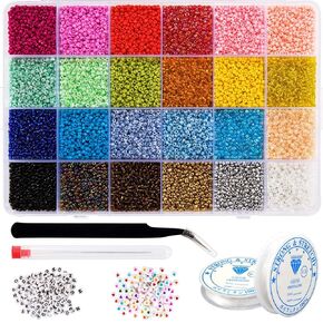 36000 Pcs 12/0 2mm Glass Seed Beads Colorful Waist Bead Kit with Letter Beads Heart Beads and Beading Needles for Jewelry Bracelet Making