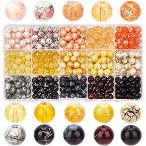 PH PandaHall 450pcs 8mm Glass Beads, 15 Color Black Yellow Beads Spacers Round Drawbench Baking Painted Spacer Loose Beads for Fall Halloween Thanksgiving Bracelets Necklaces Earring Jewelry Making