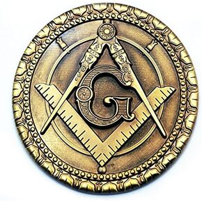 Square & Compass Round Masonic Auto Emblem - [Antique Brass][3'' Diameter]