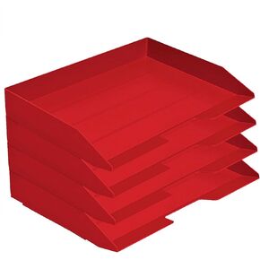 Acrimet Stackable Letter Tray 4 Tier Side Load, Plastic, Desktop File Organizer (Solid Red Color)