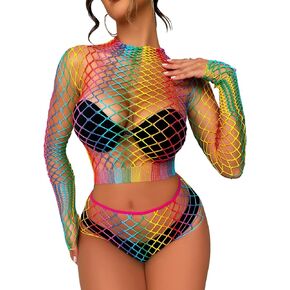 Lingerie Sets for Women Sparkly Rhinestone Sexy Fishnet Babydoll Bodysuit Mesh Chemise Nightwear