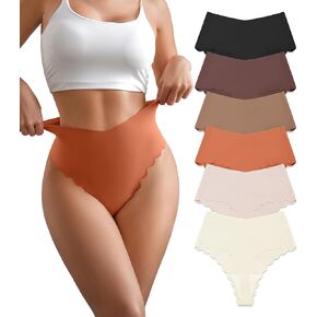 DEANGELMON Seamless thongs for Women Comfortable High Waist Underwear Invisible No Show Wavy Edge Side Panties Pack