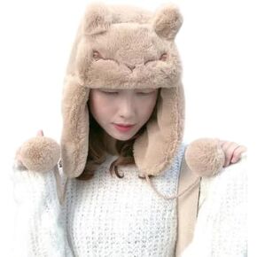 Winter Beanie for Women- Korean Style Beanie Hats for Women with Ear Flaps- Cover Ears Cotton Womens Winter Hat- Snow Hat