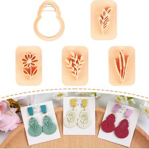 Puocaon Petal Polymer Clay Cutters - 20 Pcs Petal Clay Cutters for Polymer Clay Earrings, 30 Pcs Pistil Brass Charms 4 Petal Texture Clay Molds for Polymer Clay Jewelry, Flower Clay Jewelry Supplies