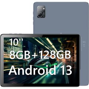 Metal Tablet Computer Android 13, 128GB+8(4+4) GB/1TB Expandable, 9000mAh Battery, 10 Inch 1280X800 IPS, Double-Glass Touch Panel, 5MP+8MP Camera, WiFi6, BT5.0, GMS Certified